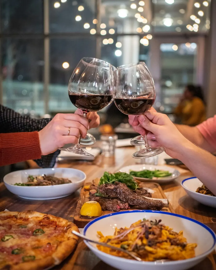 A glass of wine with dinner