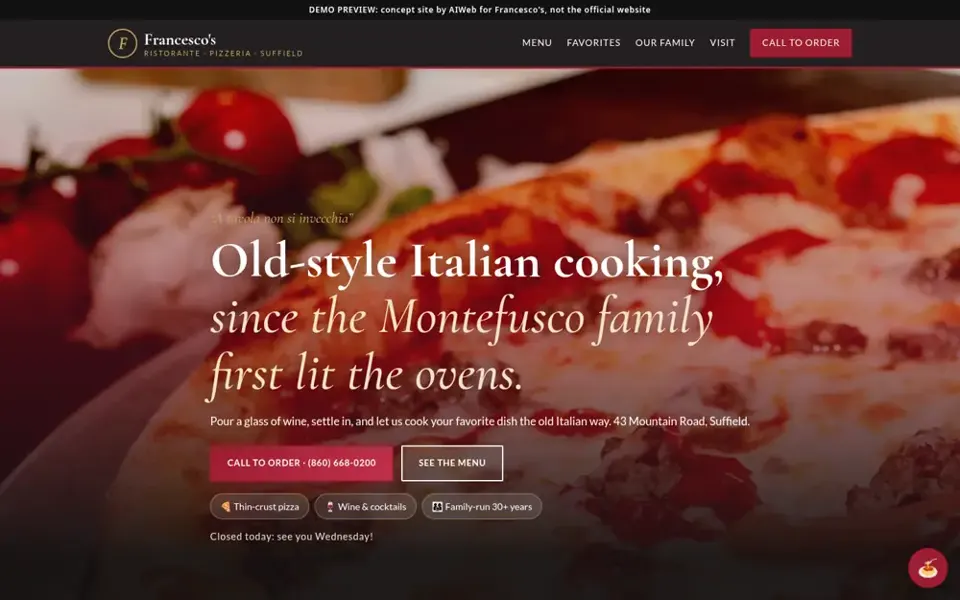 Concept demo for Francesco's Italian Restaurant